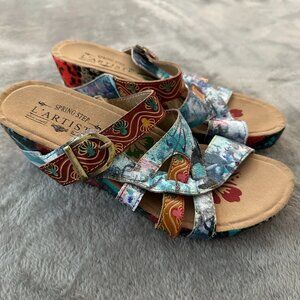 L'artiste Spring Step Baocire Multicolor Leather Wedge Sandals Women's 37 US 7